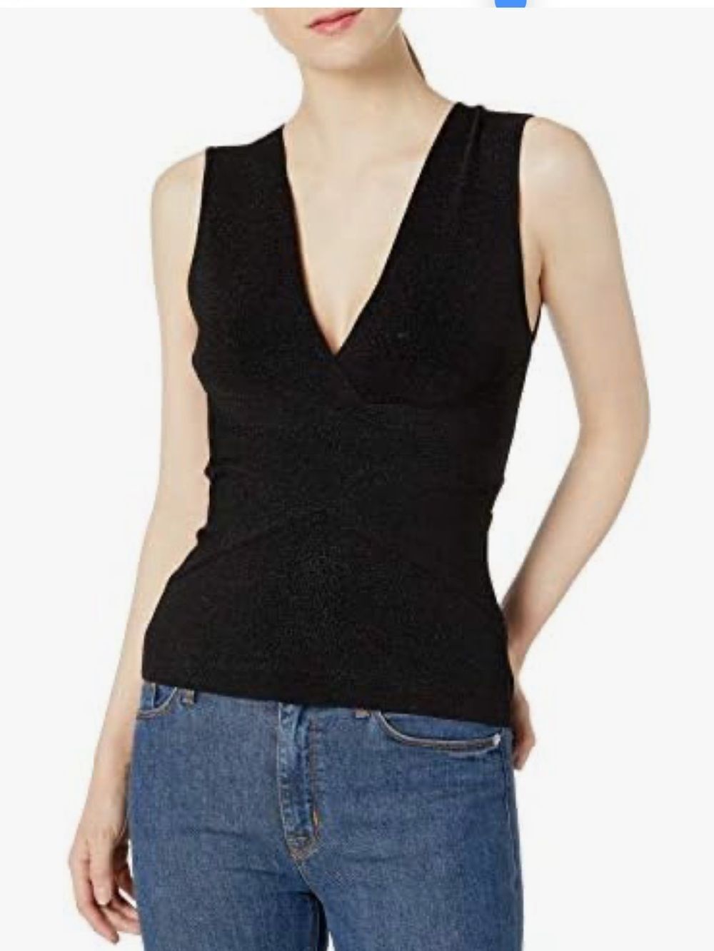 Bailey 44 Sound Stage Sweater XS Black Sparkle V-Neck Sleeveless Stretch Top NEW